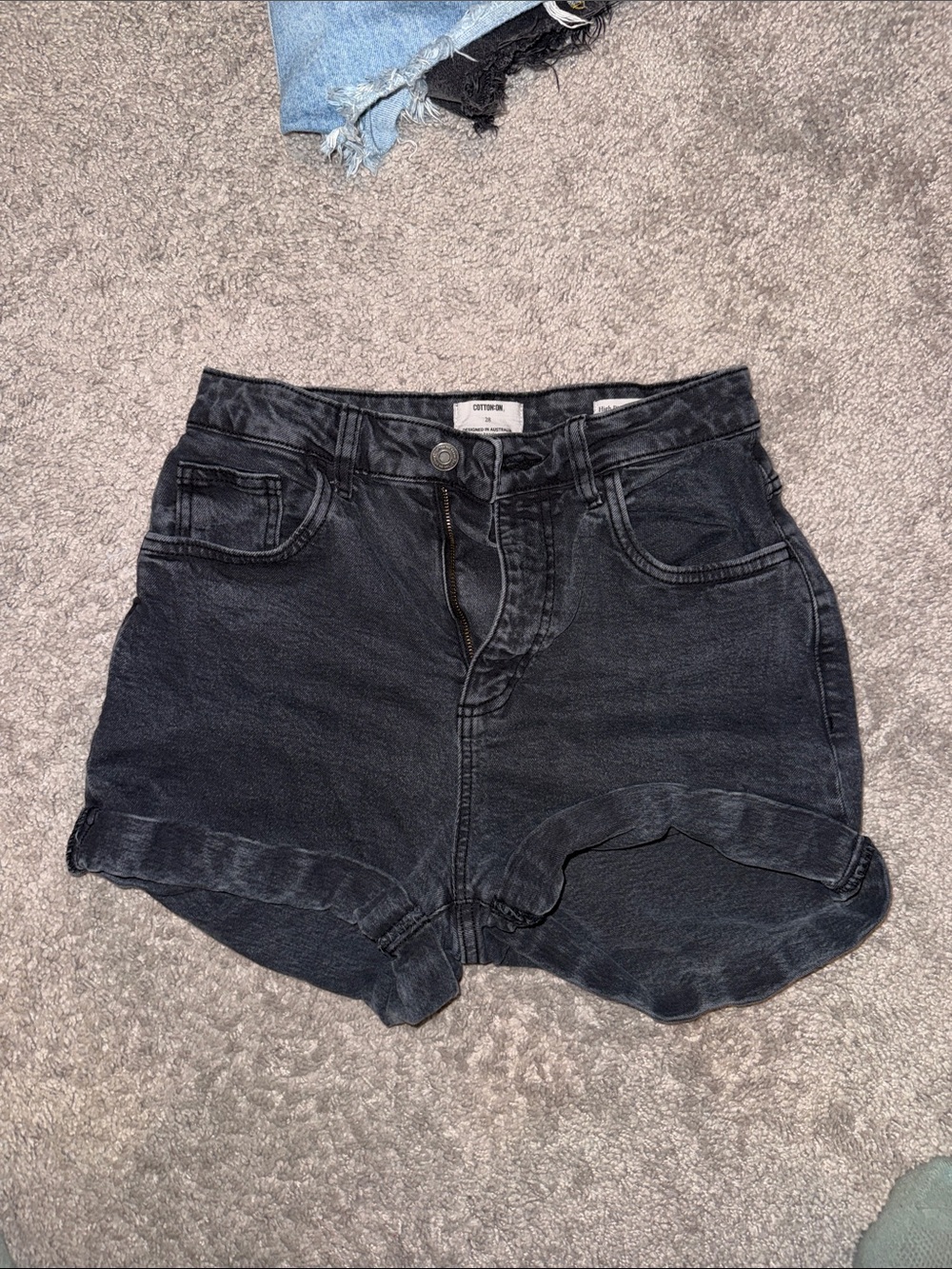 Cotton On Black High-Rise Cuffed Denim Shorts